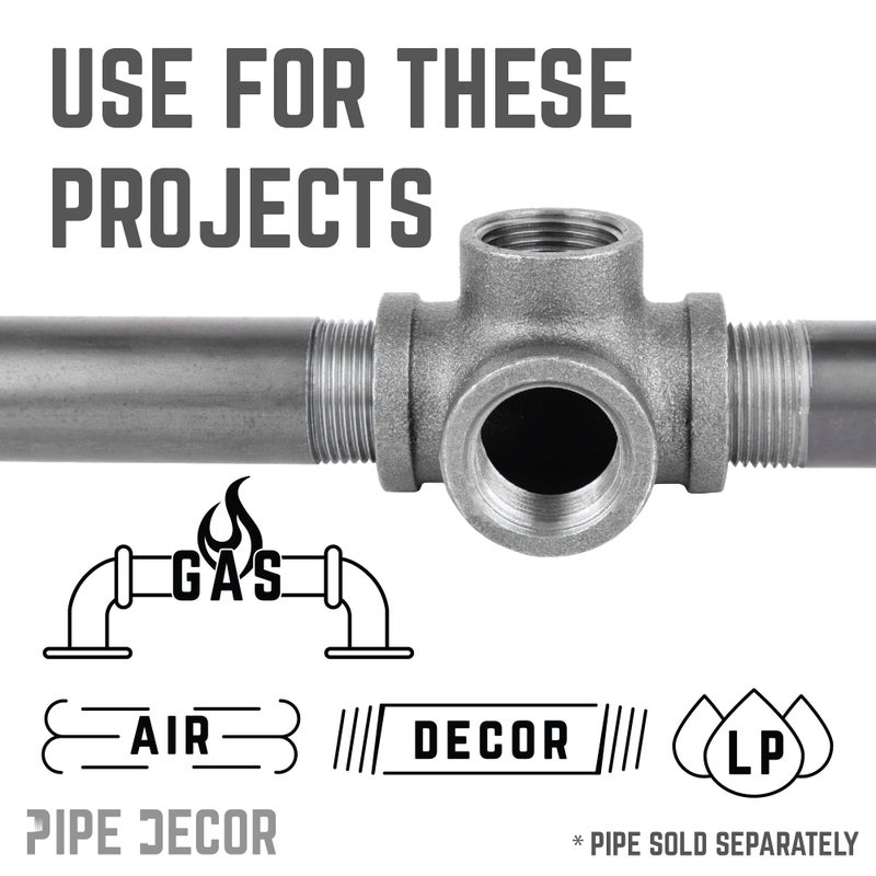 PIPE DECOR 1/2" Side Outlet Tee Fitting, PIPE DECOR Black Malleable Iron Fittings Fit Standard 1/2 Inch Pipes, Nipples and Fittings, Regular Plumbing Applications and Vintage DIY Furniture, 8 Pack - Image 2
